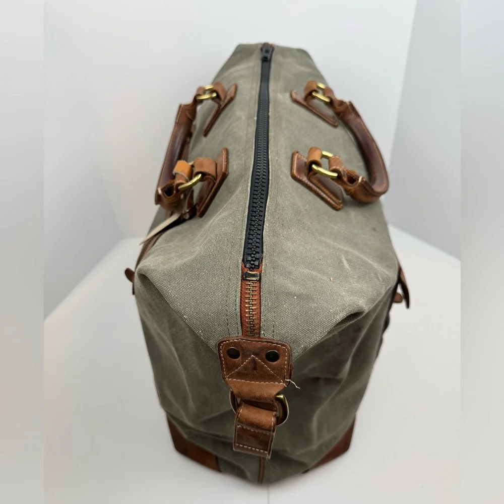 VTG Canvas Leather Trim Filson Style Duffle Bag Rugged Distressed Stained READ